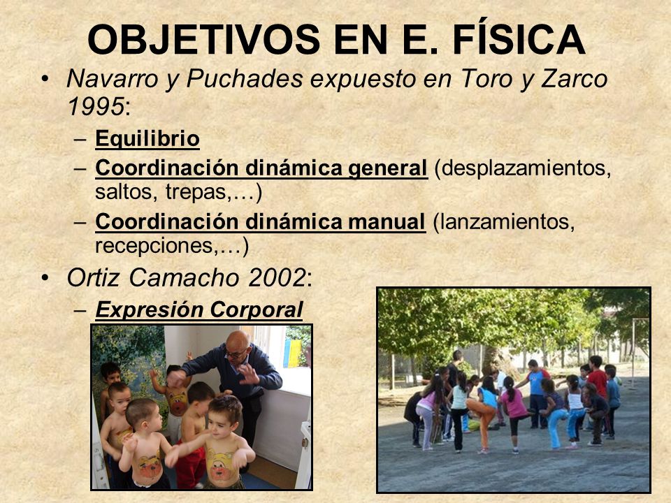 OBJETIVOS EN E. FÍSICA Navarro y Puchades expuesto en Toro y Zarco 1995: Equilibrio.