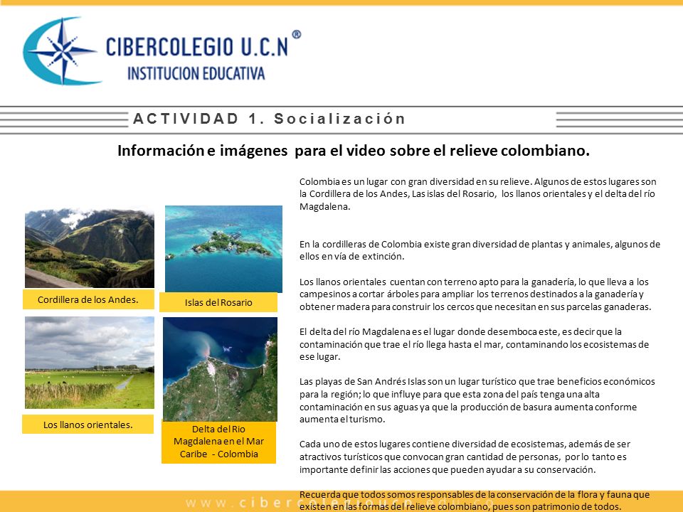 Información e imágenes para el video sobre el relieve colombiano.