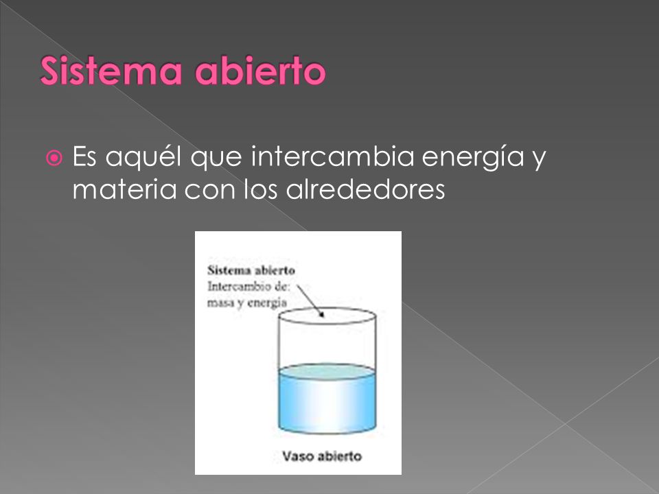Sistema abierto Es aquél que intercambia energía y materia con los alrededores