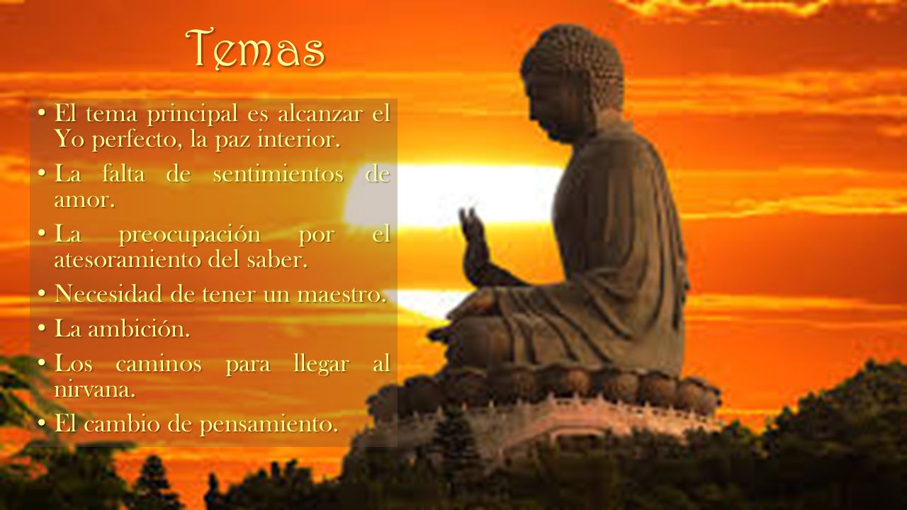 Temas El tema principal es alcanzar el Yo perfecto, la paz interior.