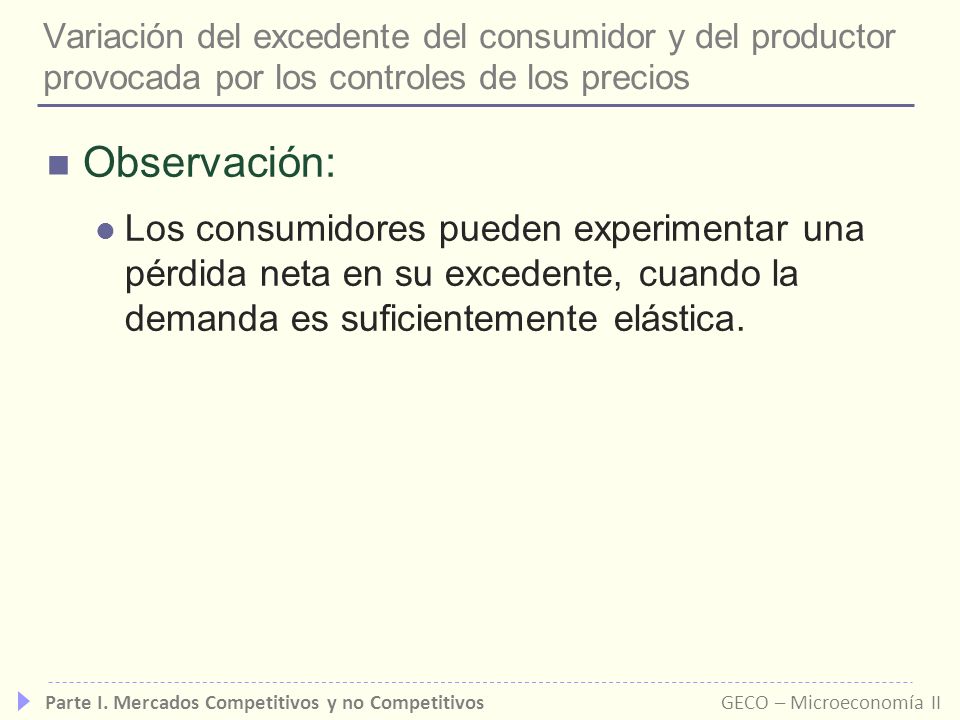 Variación del excedente del consumidor y del productor provocada por los controles de los precios