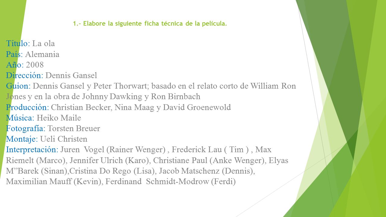 1.- Elabore la siguiente ficha técnica de la película.