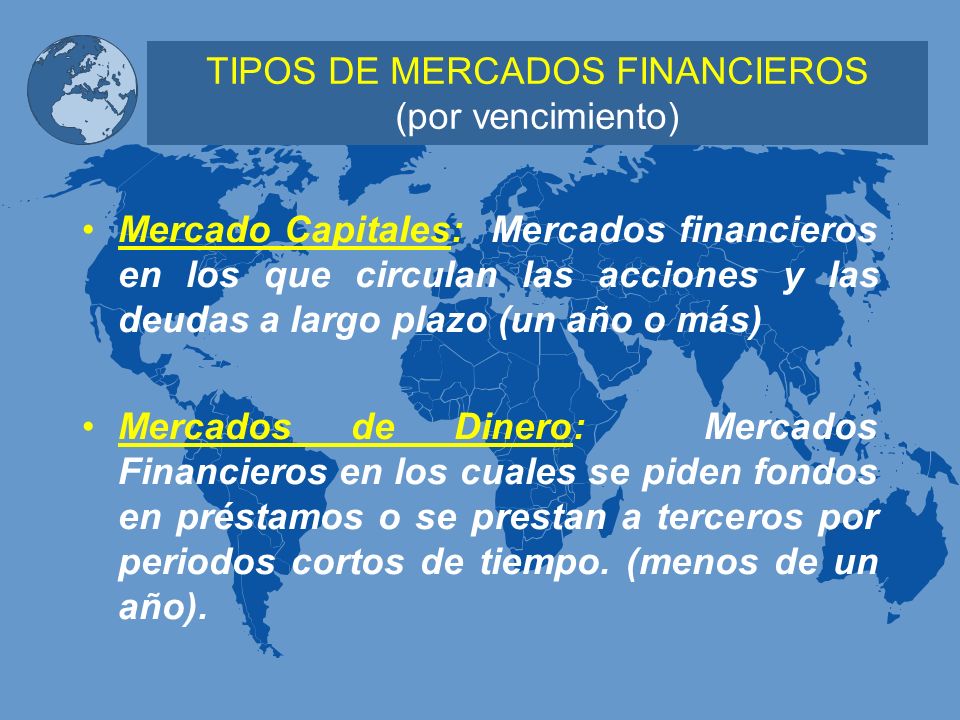TIPOS DE MERCADOS FINANCIEROS (por vencimiento)