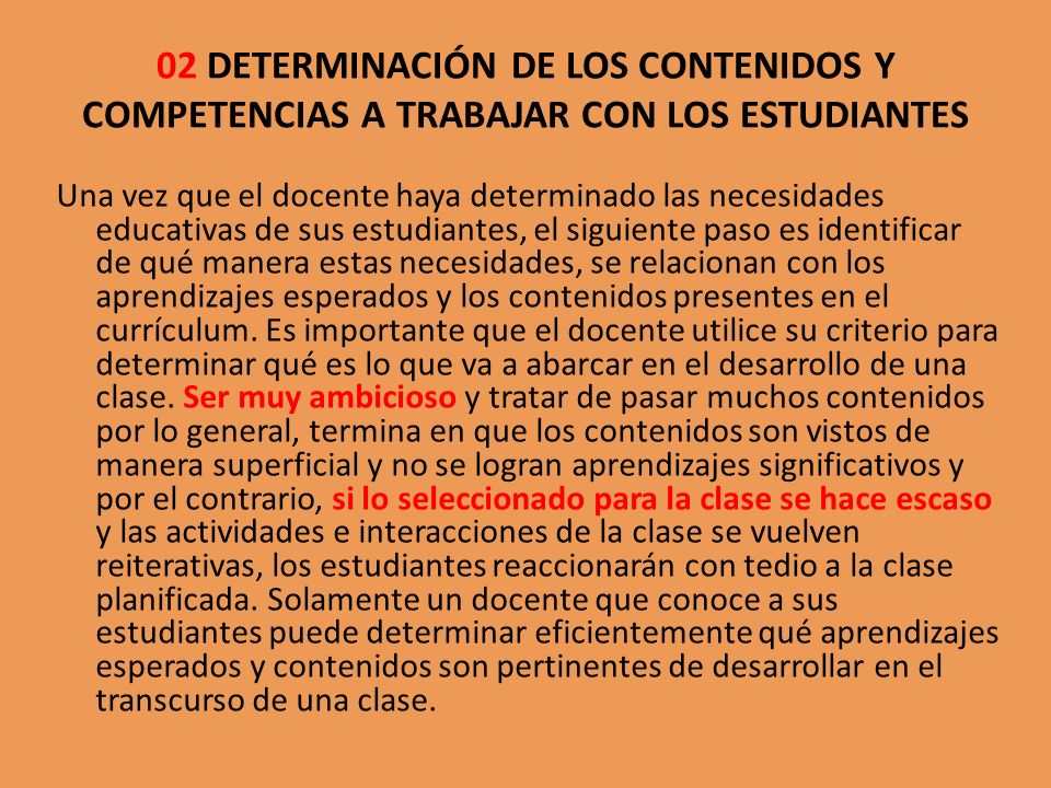 02 DETERMINACIÓN DE LOS CONTENIDOS Y COMPETENCIAS A TRABAJAR CON LOS ESTUDIANTES