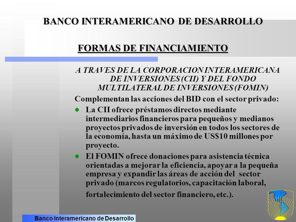 BANCO INTERAMERICANO DE DESARROLLO FORMAS DE FINANCIAMIENTO