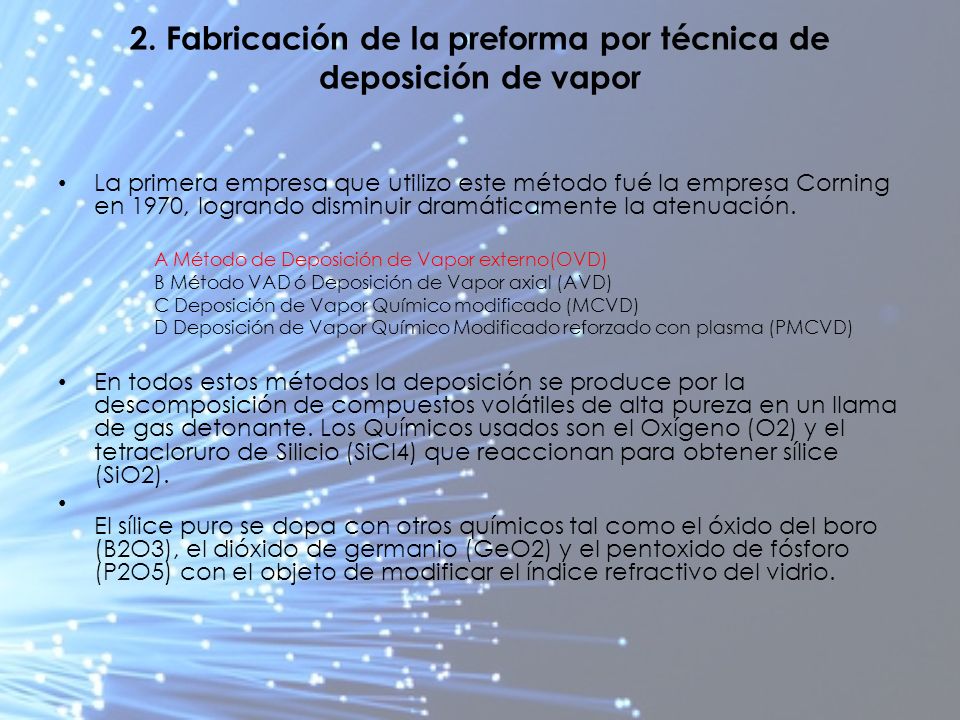 2. Fabricación de la preforma por técnica de deposición de vapor