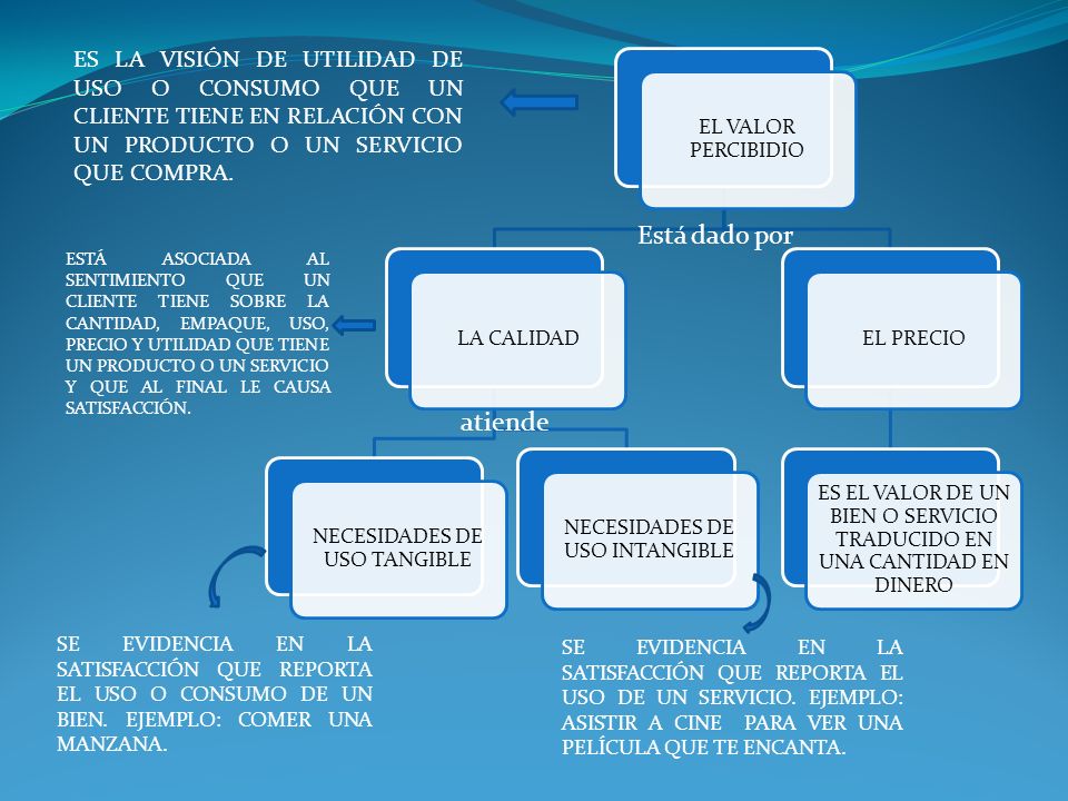 EL VALOR PERCIBIDIO LA CALIDAD. NECESIDADES DE USO TANGIBLE. NECESIDADES DE USO INTANGIBLE. EL PRECIO.