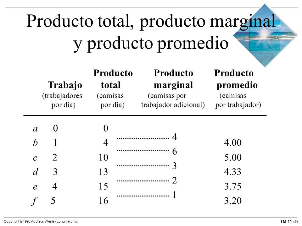 Producto total, producto marginal y producto promedio