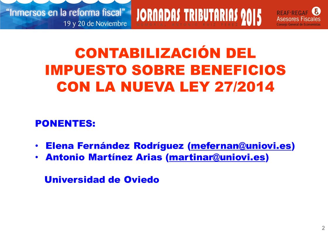 CONTABILIZACIÓN DEL IMPUESTO SOBRE BENEFICIOS CON LA NUEVA LEY 27/2014