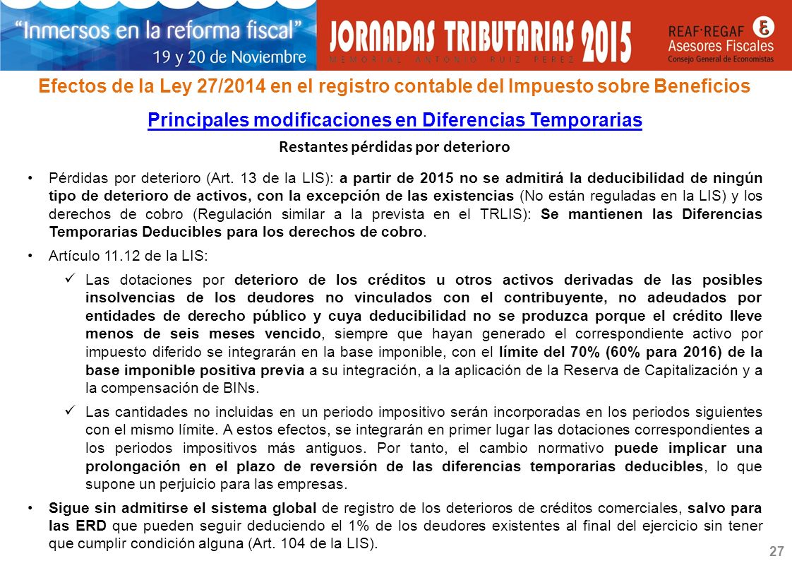 Principales modificaciones en Diferencias Temporarias