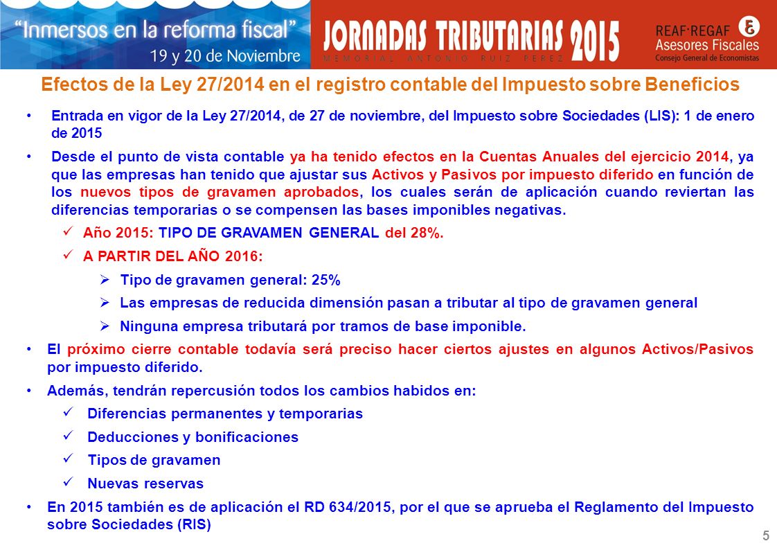 Efectos de la Ley 27/2014 en el registro contable del Impuesto sobre Beneficios