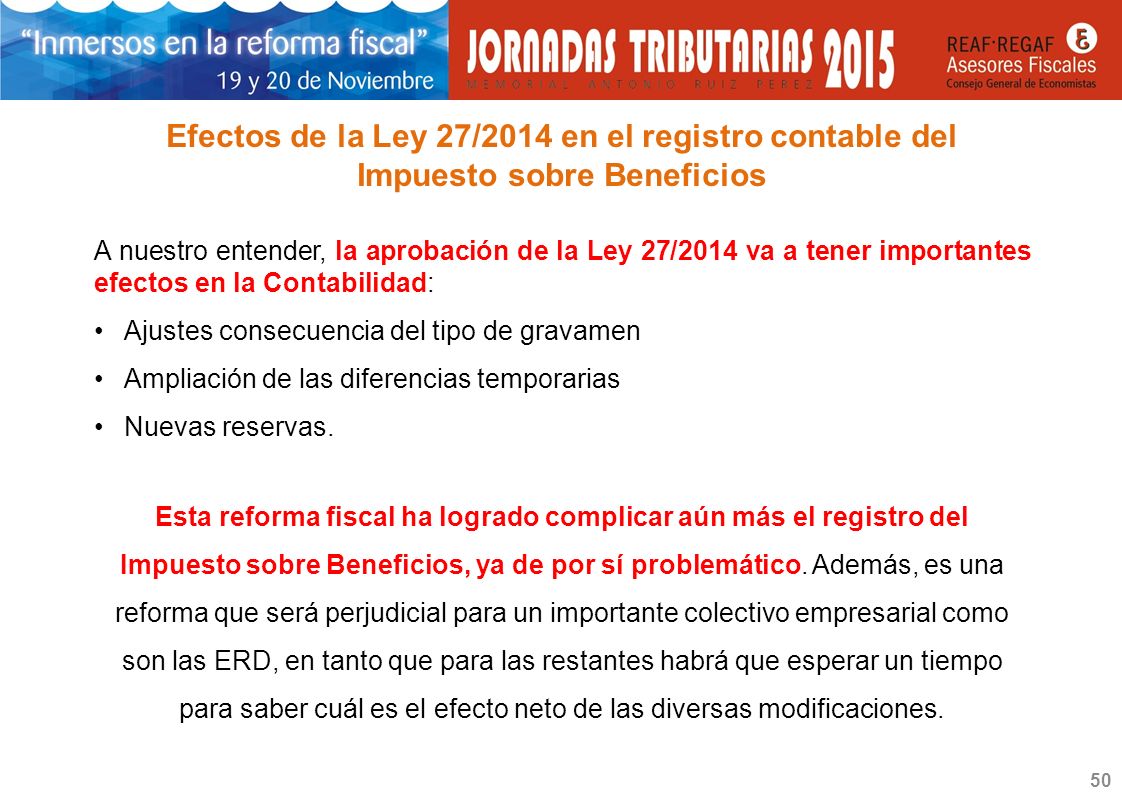 Efectos de la Ley 27/2014 en el registro contable del
