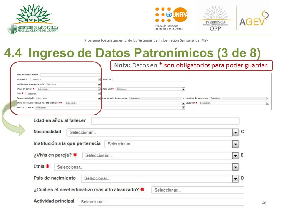 Nota: Datos en * son obligatorios para poder guardar.