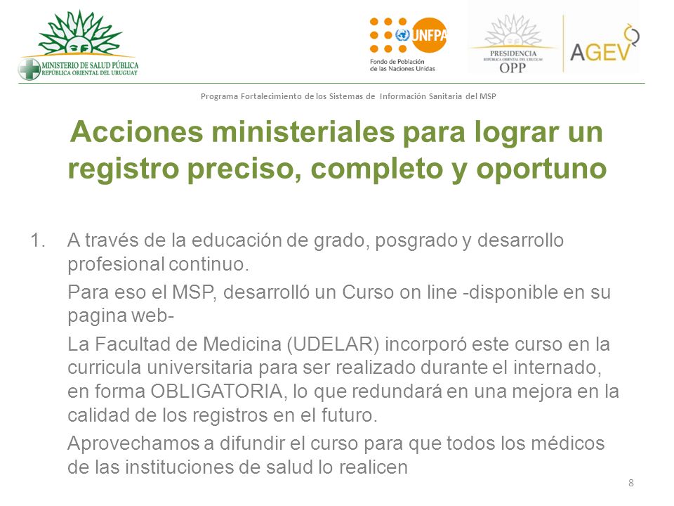 Acciones ministeriales para lograr un registro preciso, completo y oportuno
