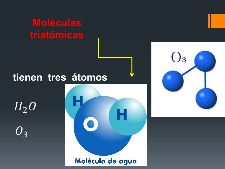 Moléculas triatómicas tienen tres átomos 𝐻 2 𝑂 𝑂 3