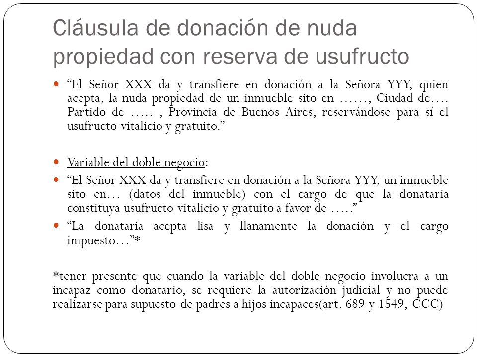 Cláusula de donación de nuda propiedad con reserva de usufructo