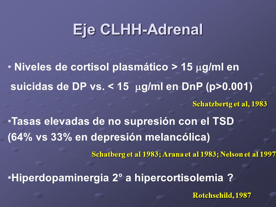 Eje CLHH-Adrenal Niveles de cortisol plasmático > 15 g/ml en