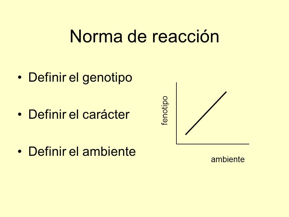 Norma de reacción Definir el genotipo Definir el carácter