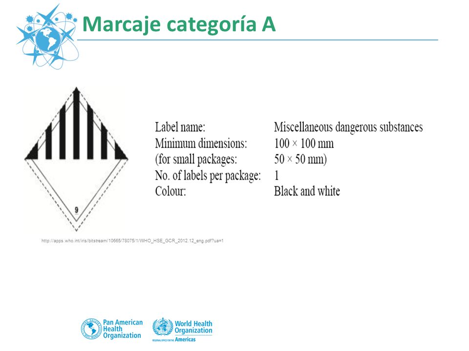Marcaje categoría A Por ejemplo. Esta etiqueta de manipulación es específico para la sustancia peligrosa miscelánea (Hielo seco ó Nitrógeno Líquido)
