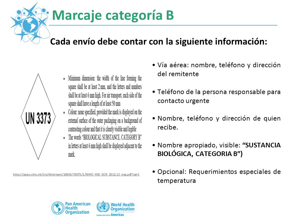 Marcaje categoría B Cada envío debe contar con la siguiente información: Vía aérea: nombre, teléfono y dirección del remitente.