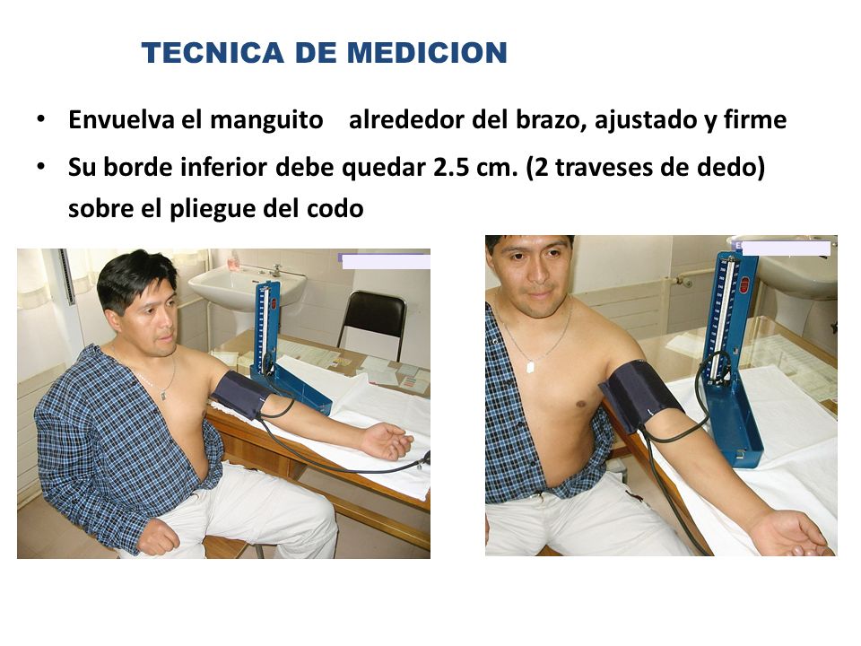 TECNICA DE MEDICION Envuelva el manguito alrededor del brazo, ajustado y firme.