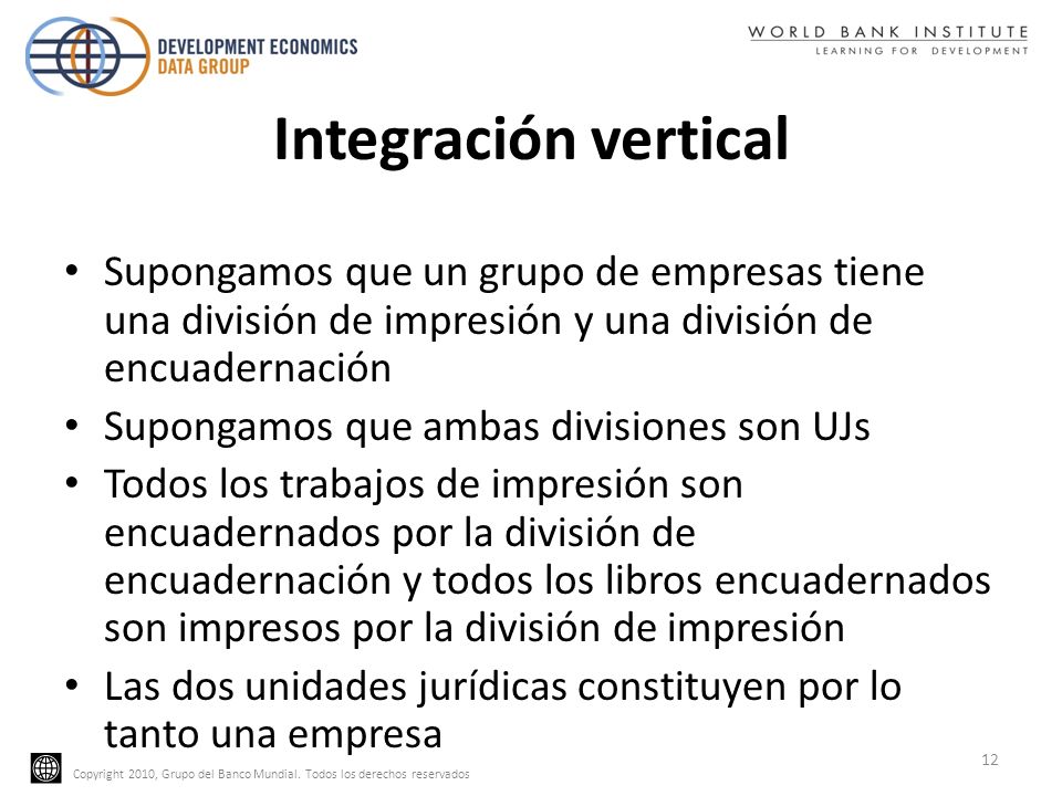 Integración vertical Supongamos que un grupo de empresas tiene una división de impresión y una división de encuadernación.