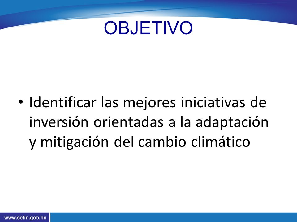 OBJETIVO Identificar las mejores iniciativas de inversión orientadas a la adaptación y mitigación del cambio climático.