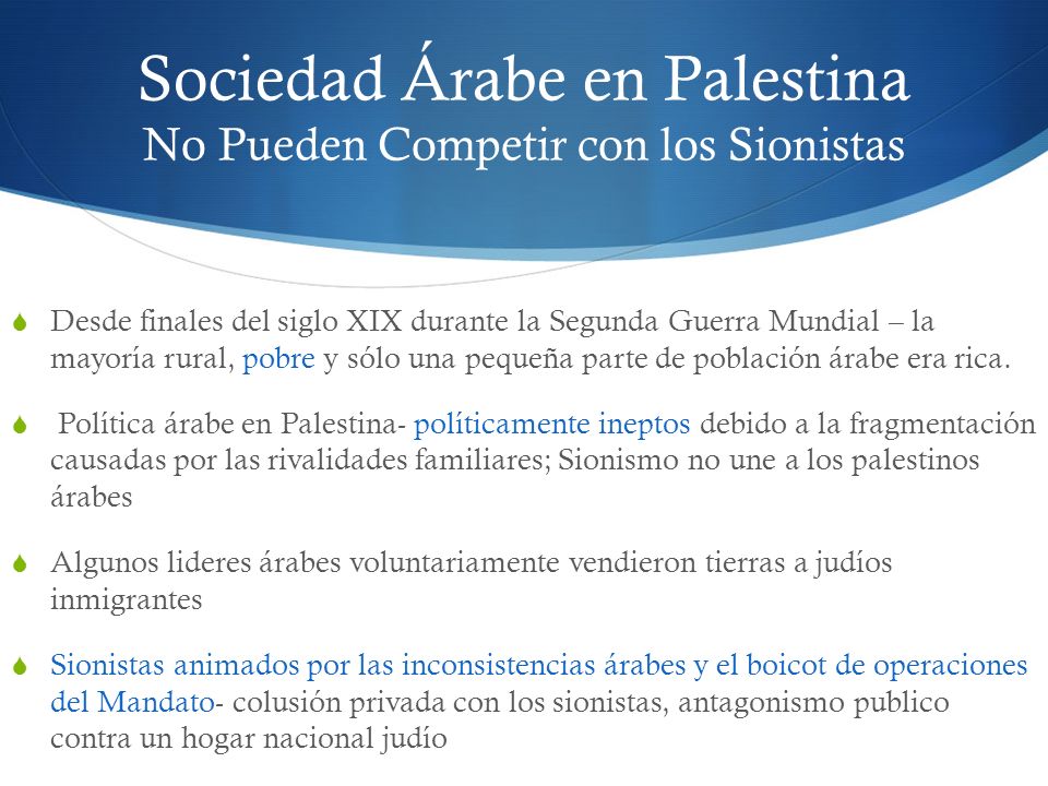 Sociedad Árabe en Palestina No Pueden Competir con los Sionistas