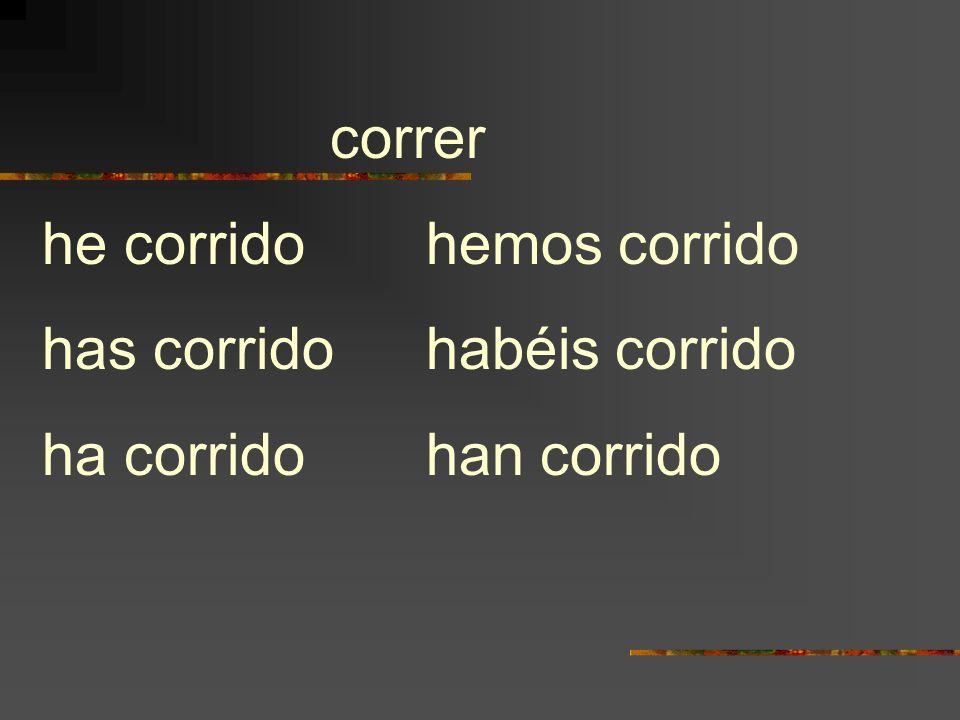 correr he corrido hemos corrido has corrido habéis corrido ha corrido han corrido