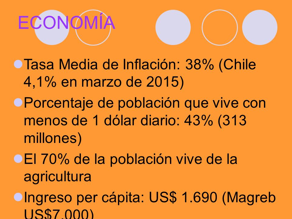 ECONOMÍA Tasa Media de Inflación: 38% (Chile 4,1% en marzo de 2015)