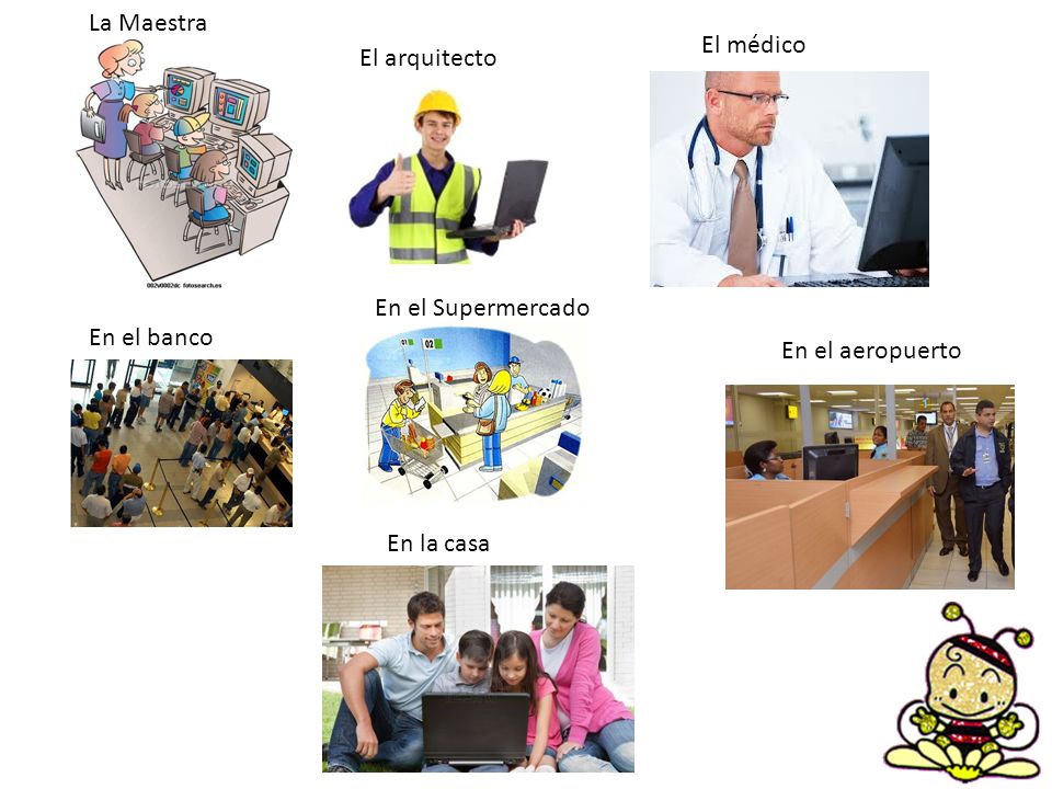 La Maestra El médico El arquitecto En el Supermercado En el banco En el aeropuerto En la casa