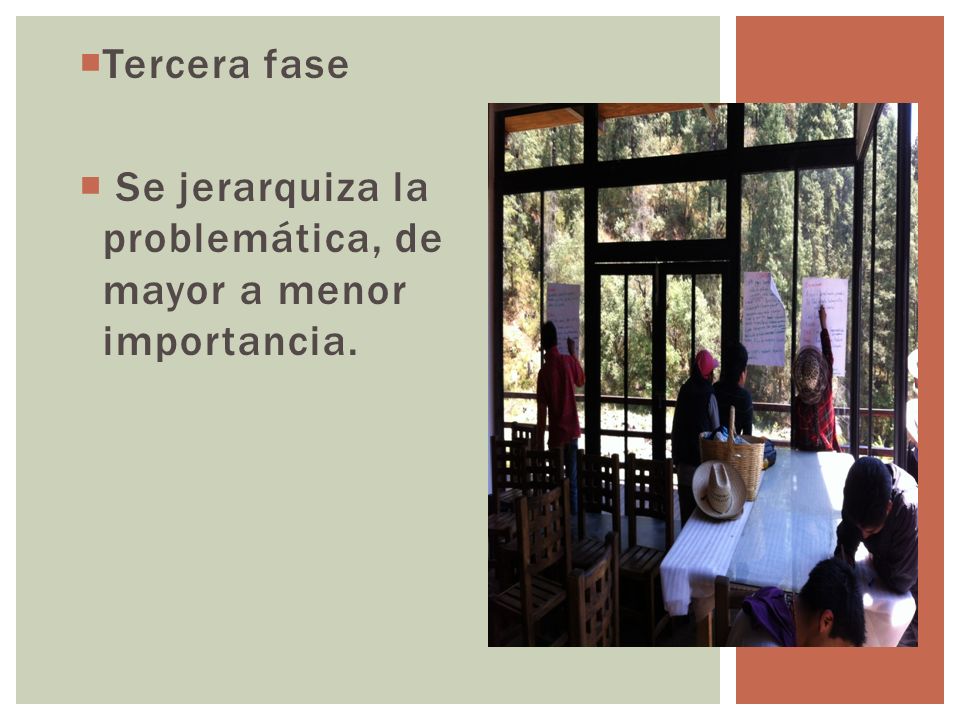 Tercera fase Se jerarquiza la problemática, de mayor a menor importancia.