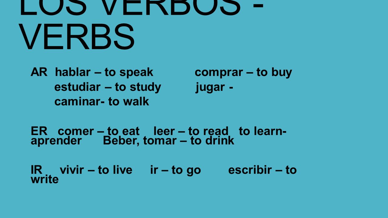LOS VERBOS - VERBS AR hablar – to speak comprar – to buy