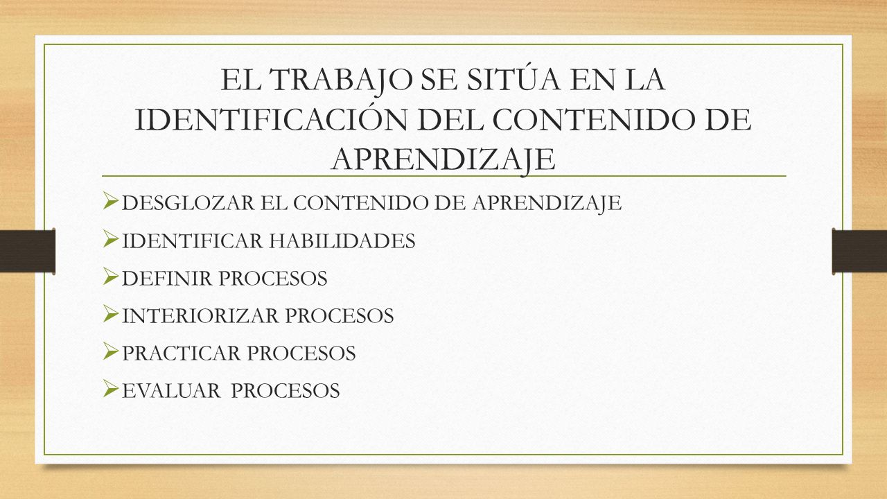 EL TRABAJO SE SITÚA EN LA IDENTIFICACIÓN DEL CONTENIDO DE APRENDIZAJE