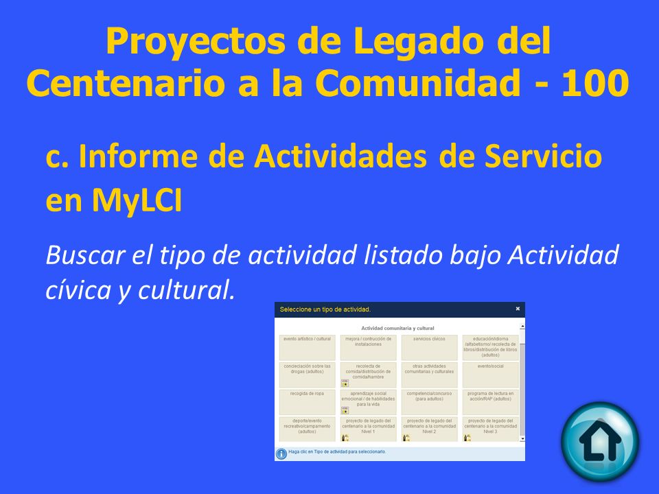 Proyectos de Legado del Centenario a la Comunidad - 100