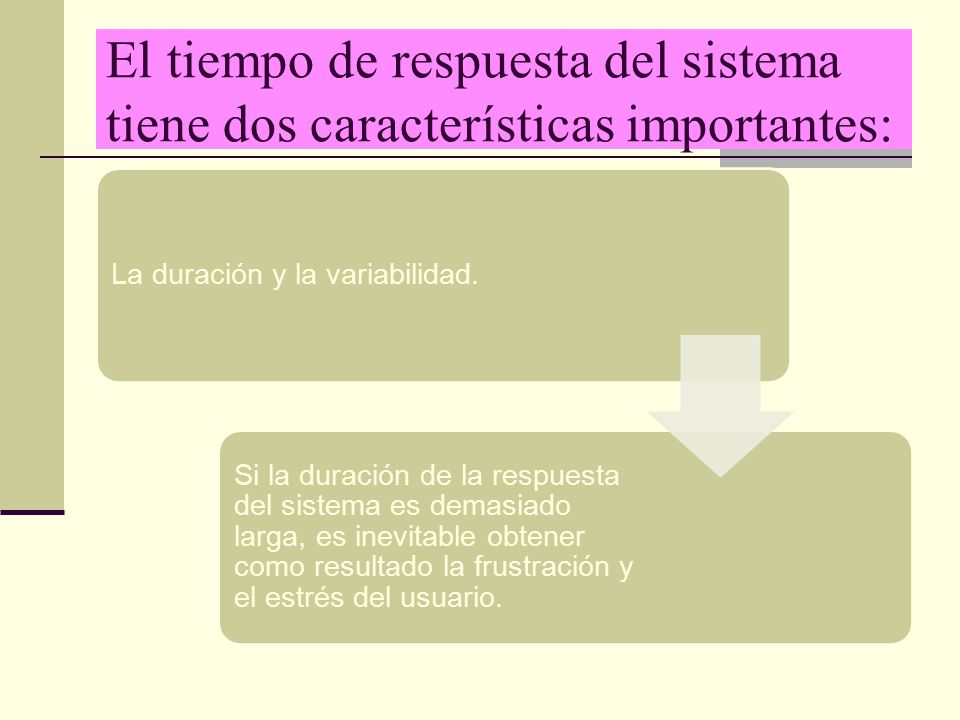 El tiempo de respuesta del sistema tiene dos características importantes:
