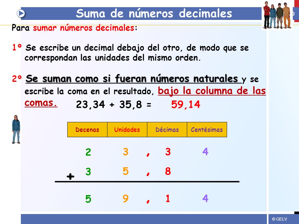 + , , , Suma de números decimales 23, ,8 = 59,