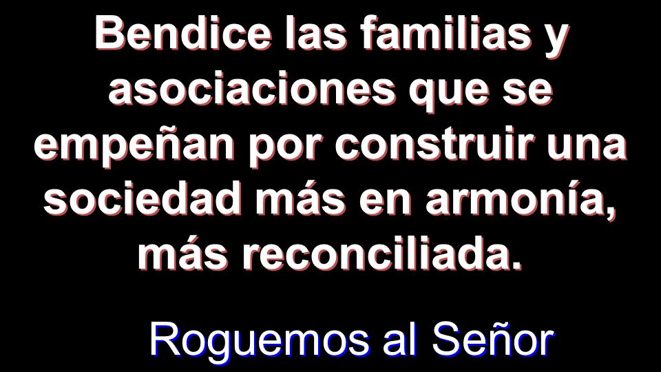 Bendice las familias y asociaciones que se empeñan por construir una sociedad más en armonía, más reconciliada.