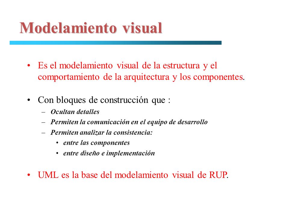 Modelamiento visual Es el modelamiento visual de la estructura y el comportamiento de la arquitectura y los componentes.