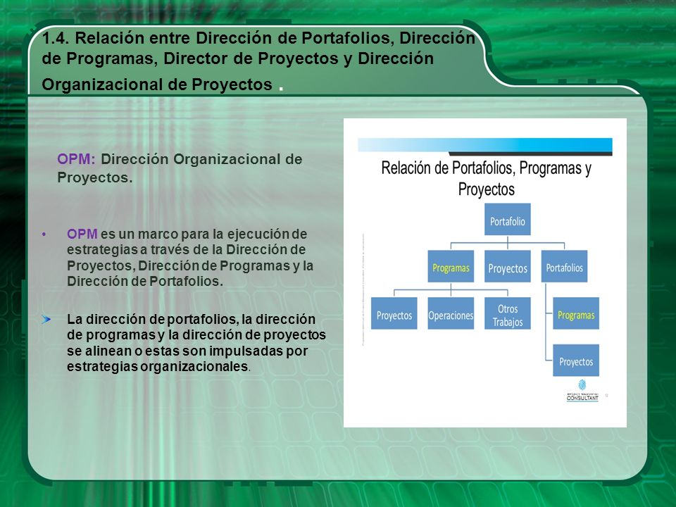 1.4. Relación entre Dirección de Portafolios, Dirección de Programas, Director de Proyectos y Dirección Organizacional de Proyectos .