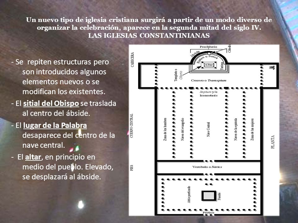 Un nuevo tipo de iglesia cristiana surgirá a partir de un modo diverso de organizar la celebración, aparece en la segunda mitad del siglo IV. LAS IGLESIAS CONSTANTINIANAS
