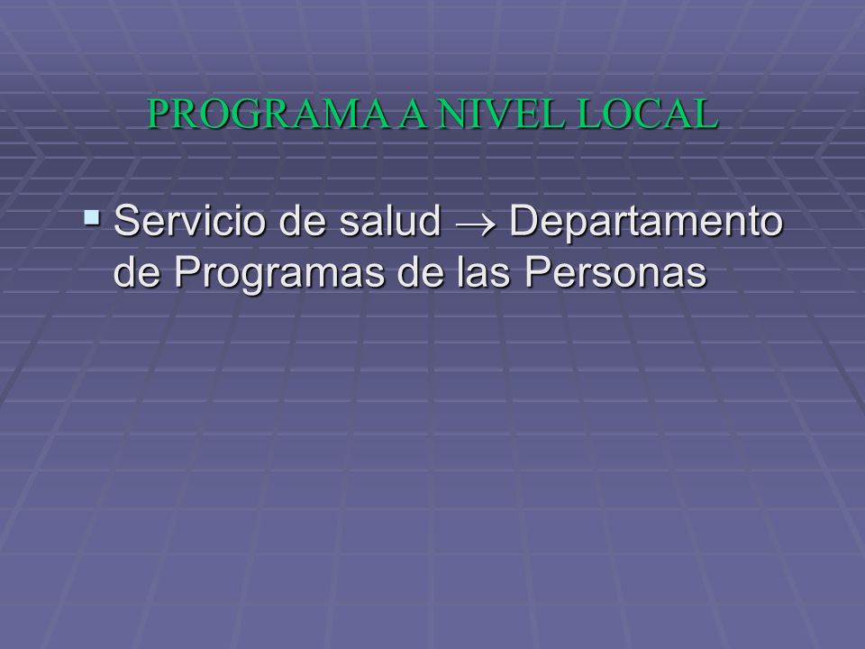 PROGRAMA A NIVEL LOCAL Servicio de salud  Departamento de Programas de las Personas