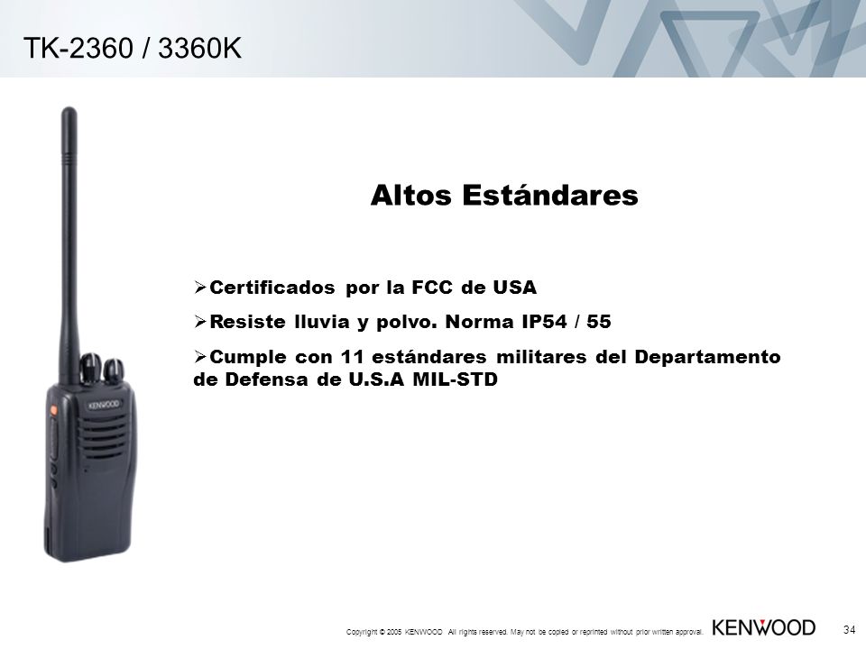 TK-2360 / 3360K Altos Estándares Certificados por la FCC de USA