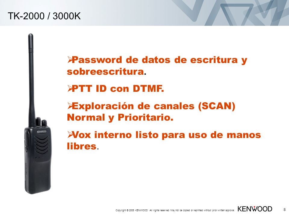Password de datos de escritura y sobreescritura. PTT ID con DTMF.