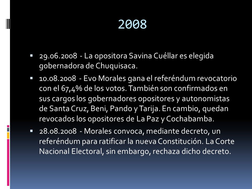 La opositora Savina Cuéllar es elegida gobernadora de Chuquisaca.