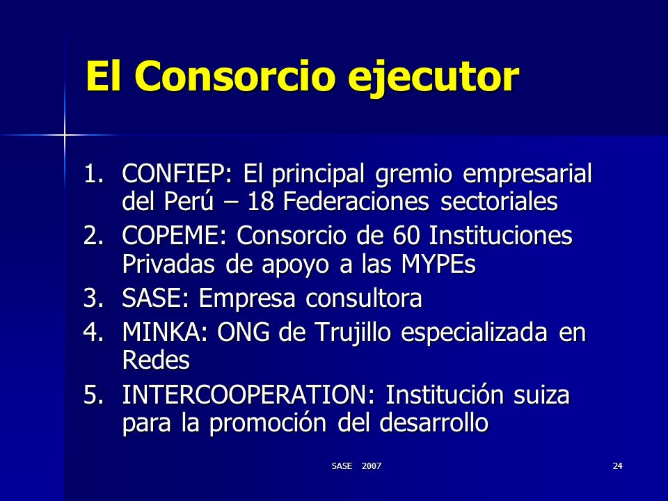 El Consorcio ejecutor CONFIEP: El principal gremio empresarial del Perú – 18 Federaciones sectoriales.