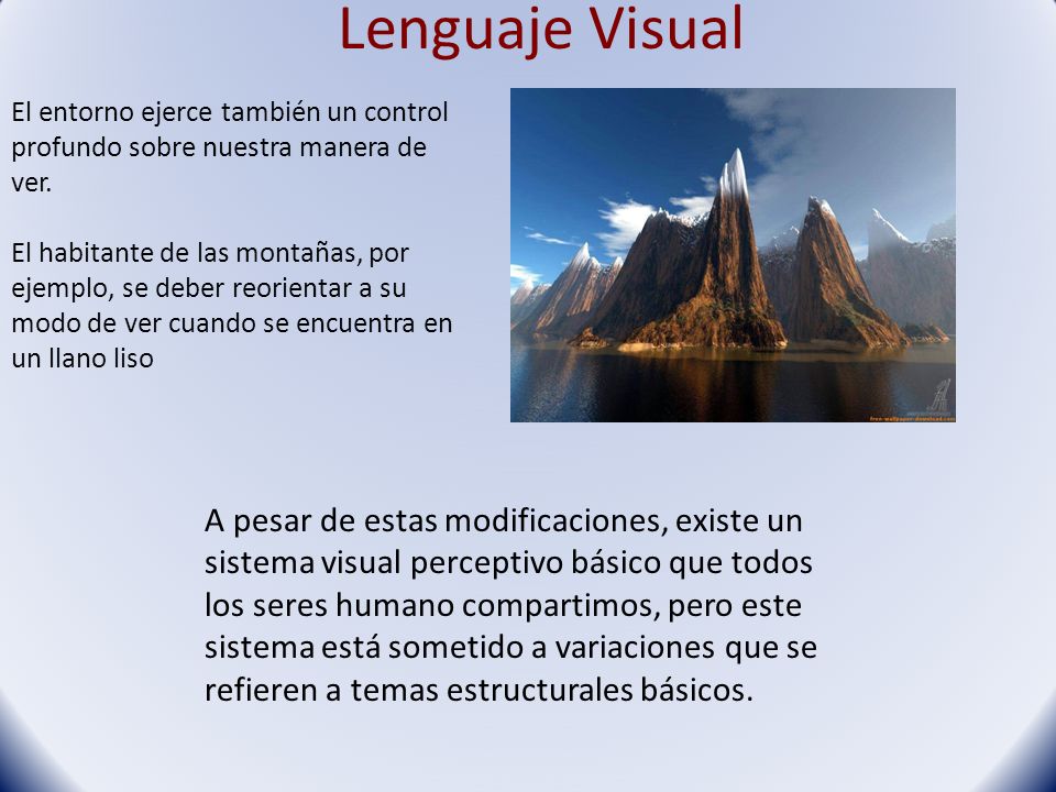 Lenguaje Visual El entorno ejerce también un control profundo sobre nuestra manera de ver.