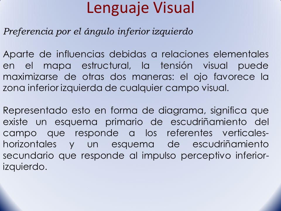 Lenguaje Visual Preferencia por el ángulo inferior izquierdo