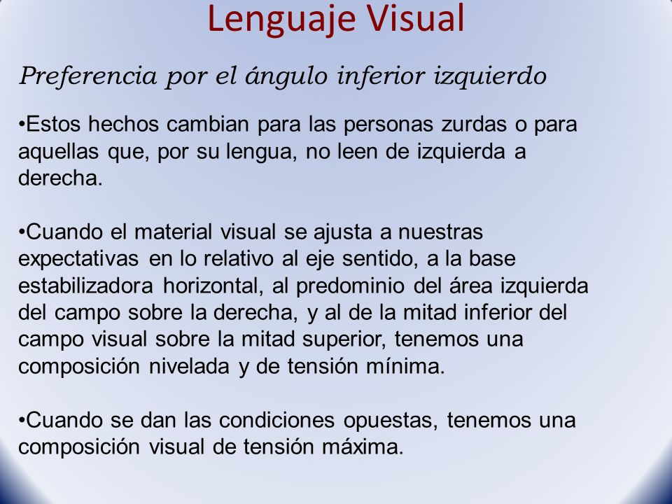 Lenguaje Visual Preferencia por el ángulo inferior izquierdo