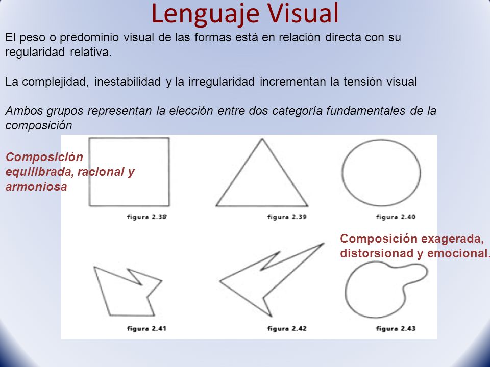 Lenguaje Visual El peso o predominio visual de las formas está en relación directa con su regularidad relativa.